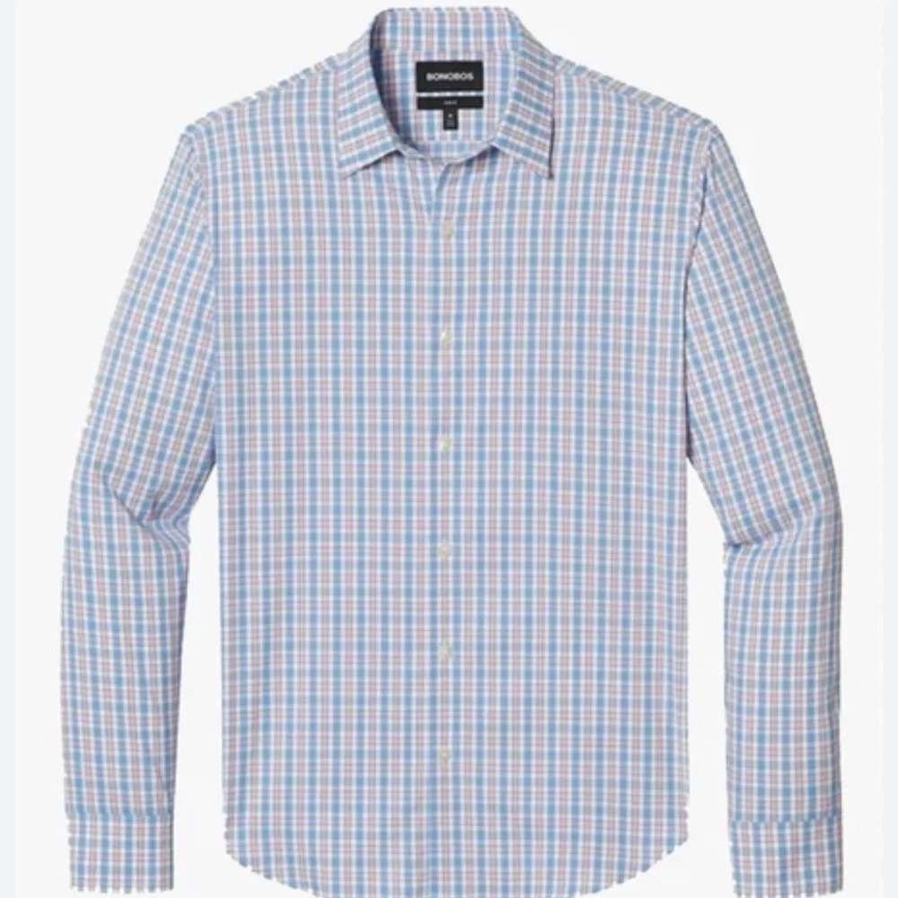 Bonobos Men’s Tech Button Down Shirt Blue Pink Standard Fit Sz XXL nylon blend